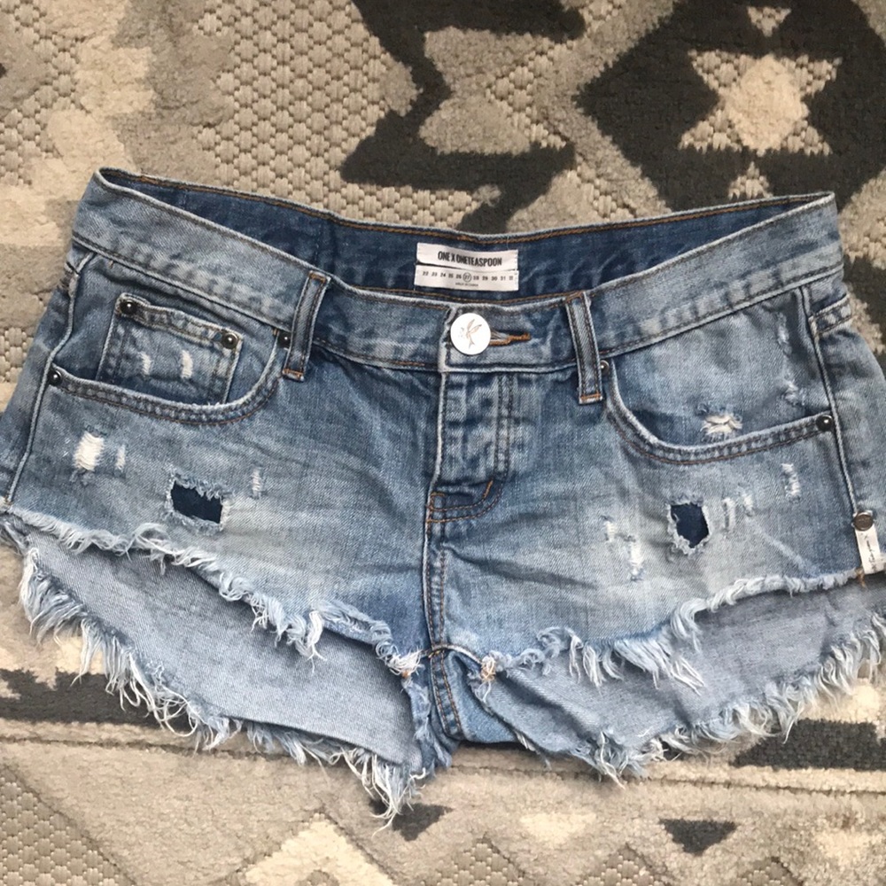One Teaspoon Bonitas Low Waist Cut Off Shorts 27 Denim Raw Hem Button Fly